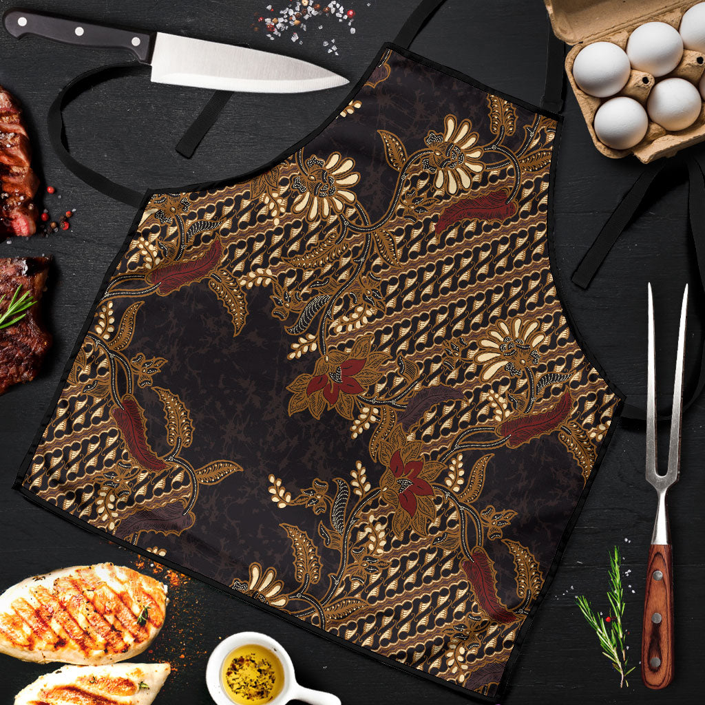 Indonesian Parang Batik Apron Brown Gold Floral Pattern LT05 Brown - Polynesian Pride