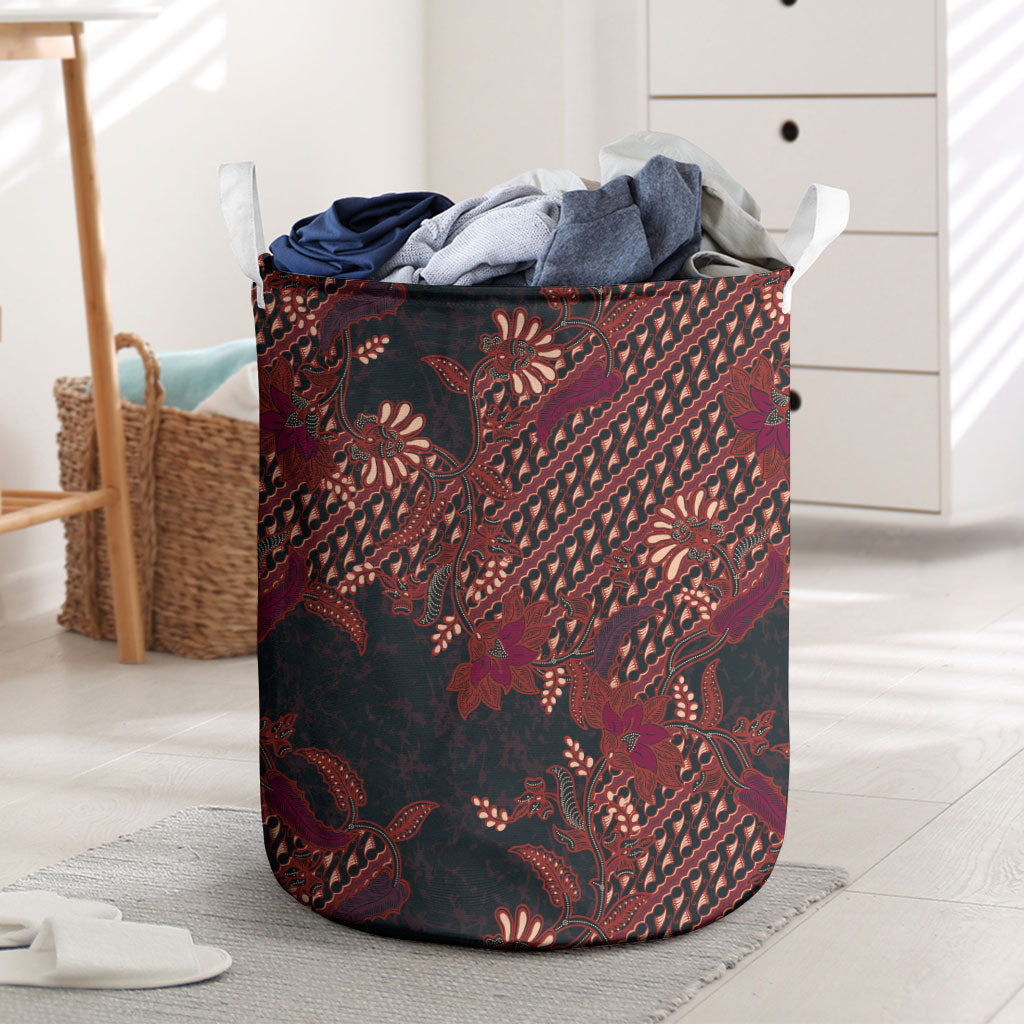 Indonesian Parang Batik Laundry Basket Red Floral Pattern LT05 Red - Polynesian Pride