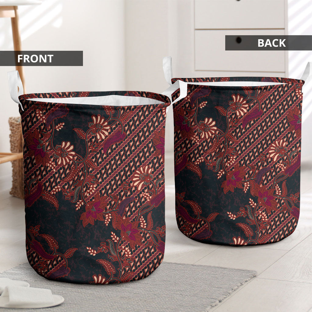 Indonesian Parang Batik Laundry Basket Red Floral Pattern LT05 - Polynesian Pride