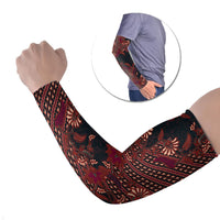 Indonesian Parang Batik Arm Sleeves Red Floral Pattern LT05 Set of 2 Red - Polynesian Pride