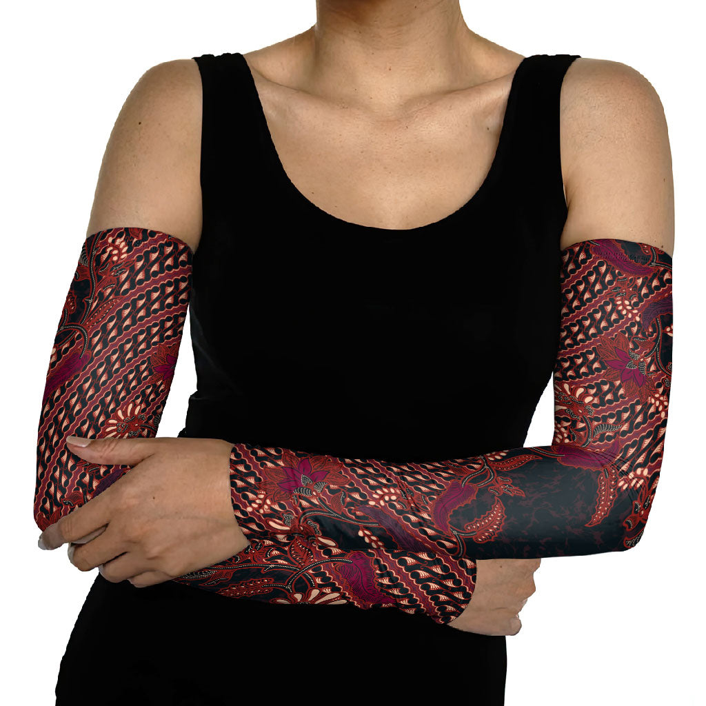 Indonesian Parang Batik Arm Sleeves Red Floral Pattern LT05 - Polynesian Pride