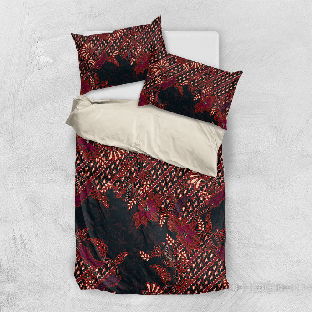 Indonesian Parang Batik Bedding Set Red Floral Pattern LT05 US Twin 172cm x 218cm Red - Polynesian Pride