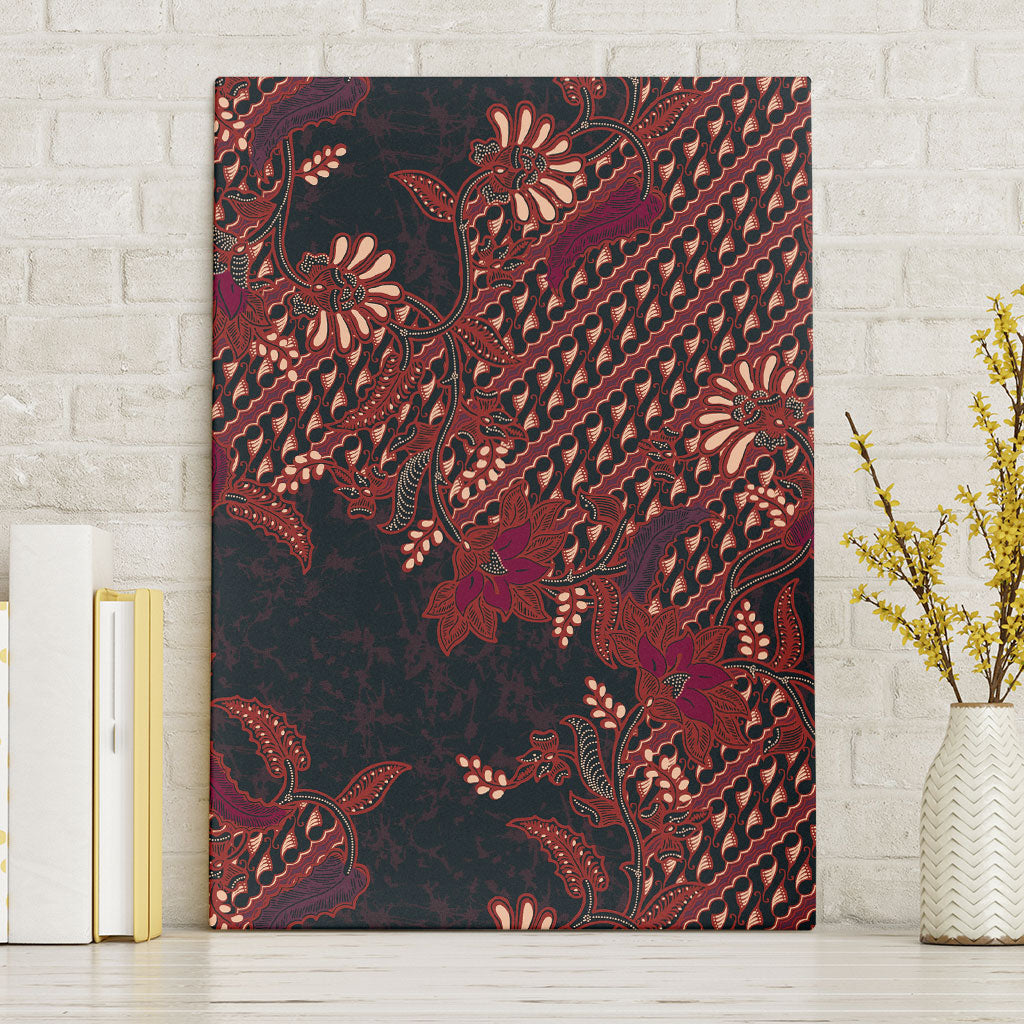 Indonesian Parang Batik Canvas Wall Art Red Floral Pattern LT05 Without Frame Red - Polynesian Pride