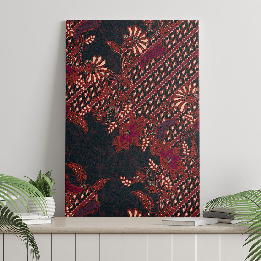 Indonesian Parang Batik Canvas Wall Art Red Floral Pattern LT05 - Polynesian Pride
