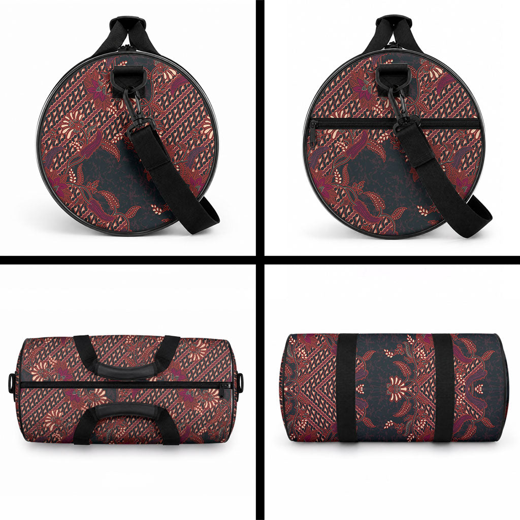 Indonesian Parang Batik Duffle Bag Red Floral Pattern LT05 - Polynesian Pride