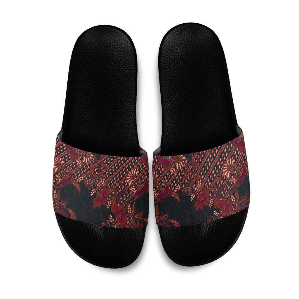 Indonesian Parang Batik Slide Sandals Red Floral Pattern LT05 Red - Polynesian Pride
