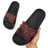 Indonesian Parang Batik Slide Sandals Red Floral Pattern LT05 - Polynesian Pride
