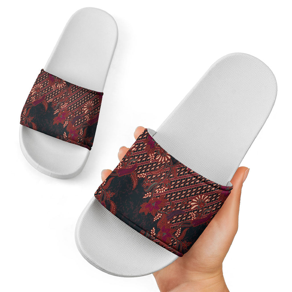 Indonesian Parang Batik Slide Sandals Red Floral Pattern LT05 - Polynesian Pride