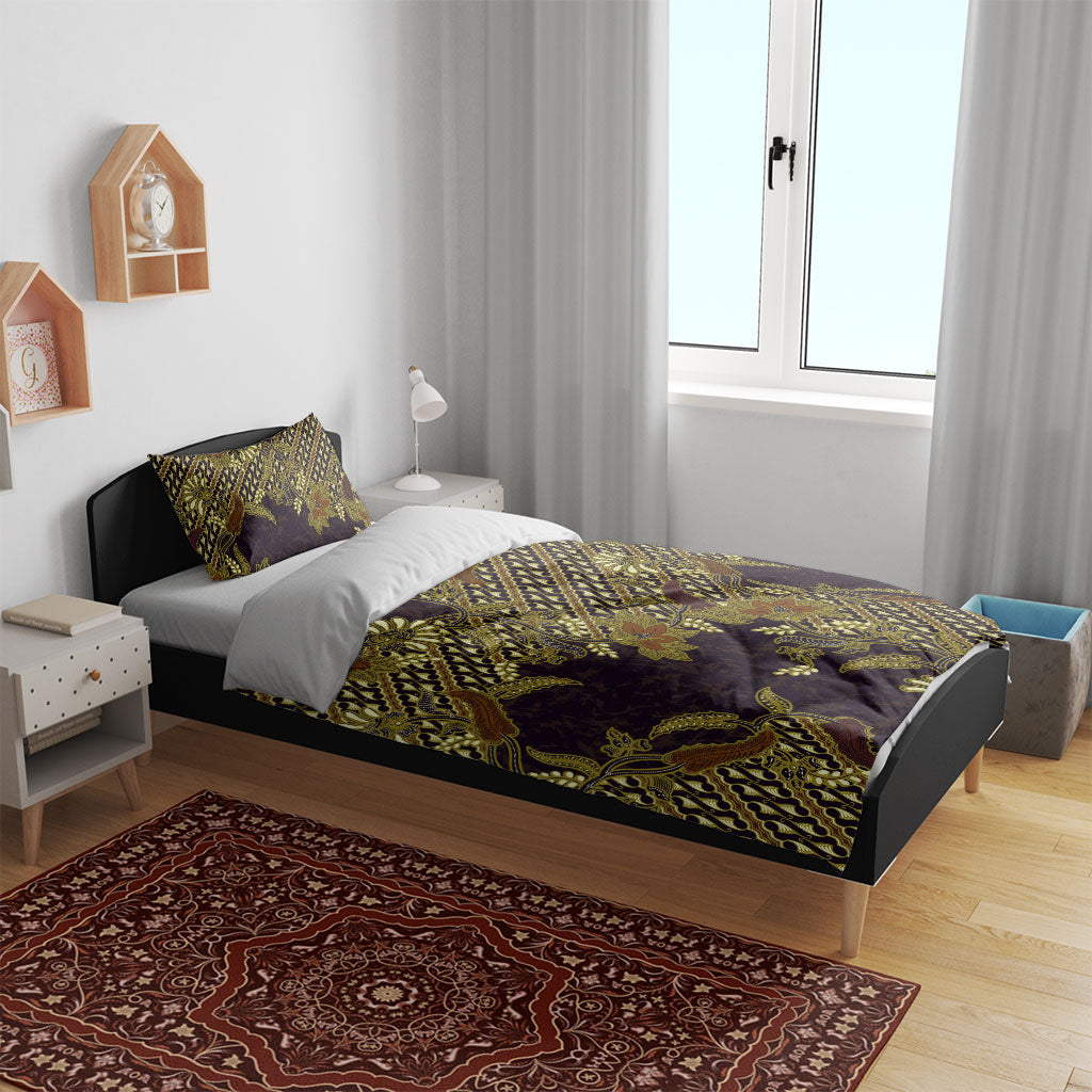 Indonesian Parang Batik Bedding Set Yellow Floral Pattern LT05 - Polynesian Pride