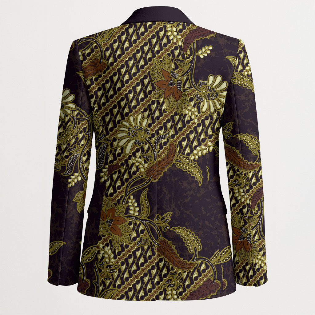 Indonesian Parang Batik Blazer Yellow Floral Pattern LT05 - Polynesian Pride