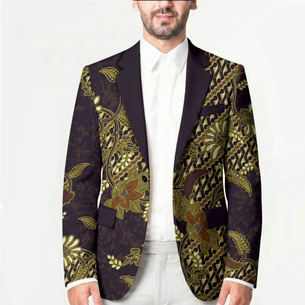 Indonesian Parang Batik Blazer Yellow Floral Pattern LT05 - Polynesian Pride