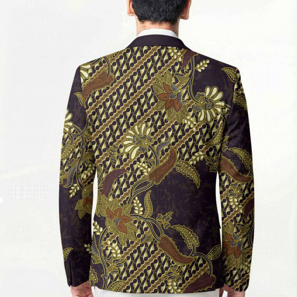 Indonesian Parang Batik Blazer Yellow Floral Pattern LT05 - Polynesian Pride