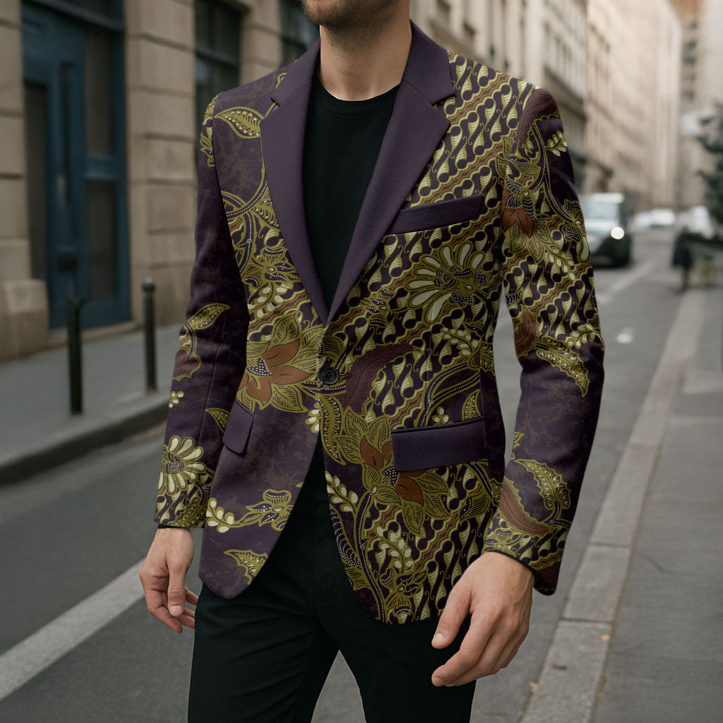 Indonesian Parang Batik Blazer Yellow Floral Pattern LT05 - Polynesian Pride