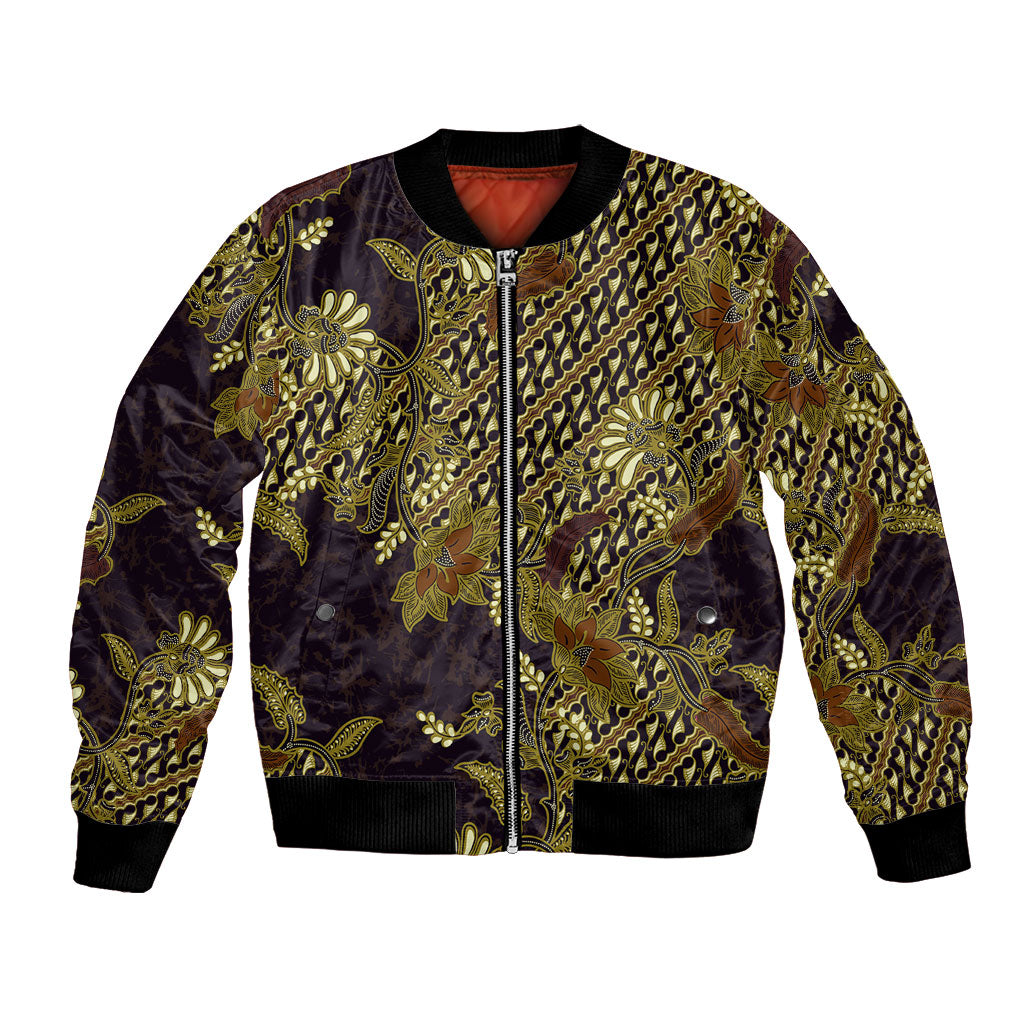Indonesian Parang Batik Bomber Jacket Yellow Floral Pattern LT05 Unisex Yellow - Polynesian Pride