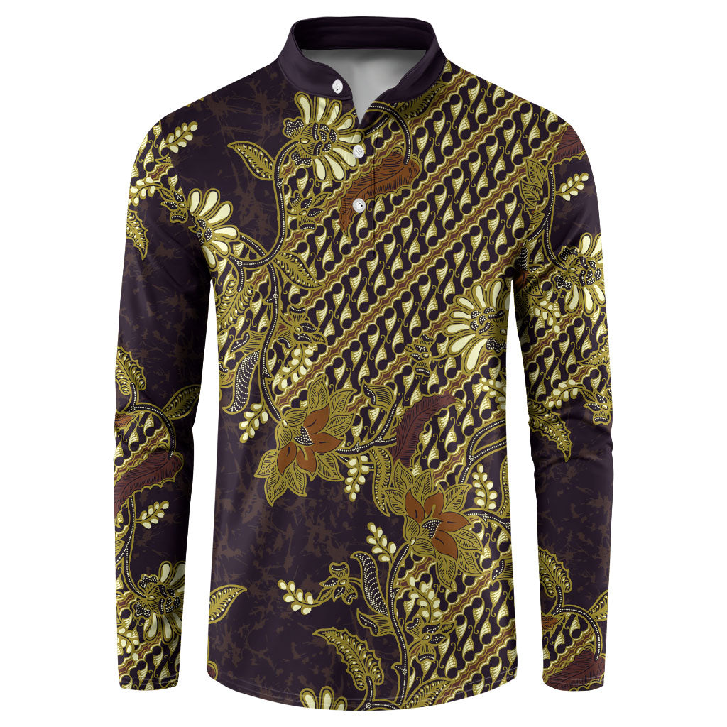 Indonesian Parang Batik Button Sweatshirt Yellow Floral Pattern LT05 Yellow - Polynesian Pride