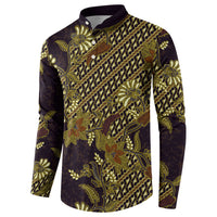 Indonesian Parang Batik Button Sweatshirt Yellow Floral Pattern LT05 - Polynesian Pride