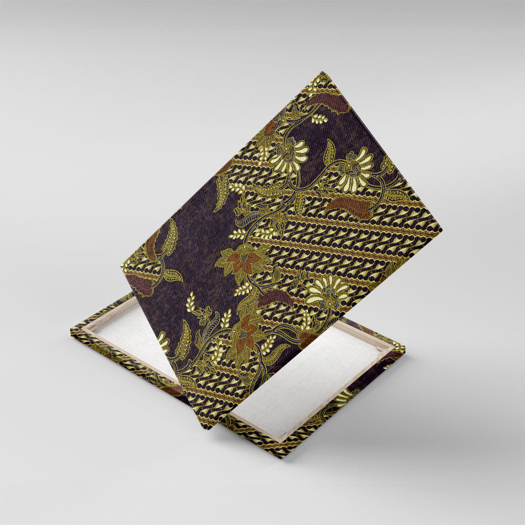 Indonesian Parang Batik Canvas Wall Art Yellow Floral Pattern