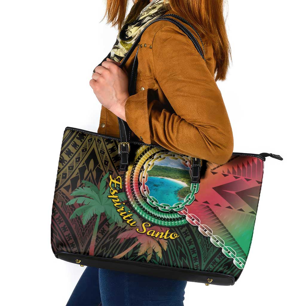 Vanuatu Espiritu Santo Island Leather Tote Bag Beach Landscape LT05 Black - Polynesian Pride