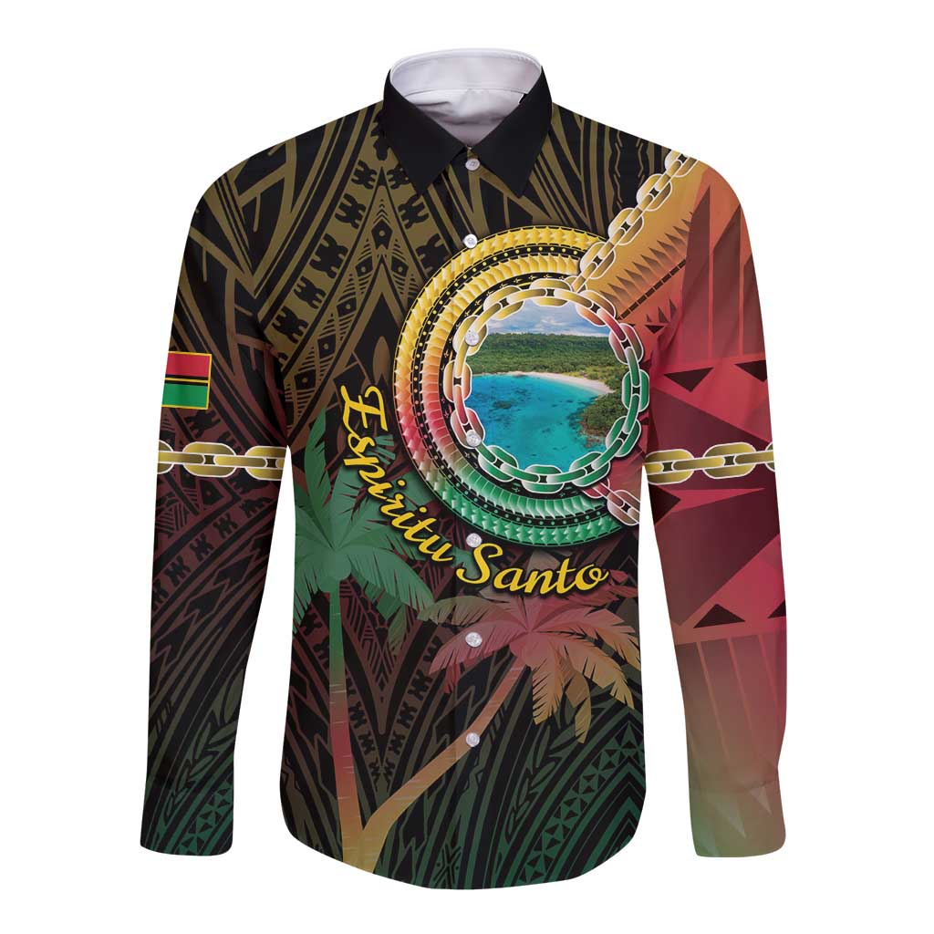 Vanuatu Espiritu Santo Island Long Sleeve Button Shirt Beach Landscape LT05 Unisex Black - Polynesian Pride