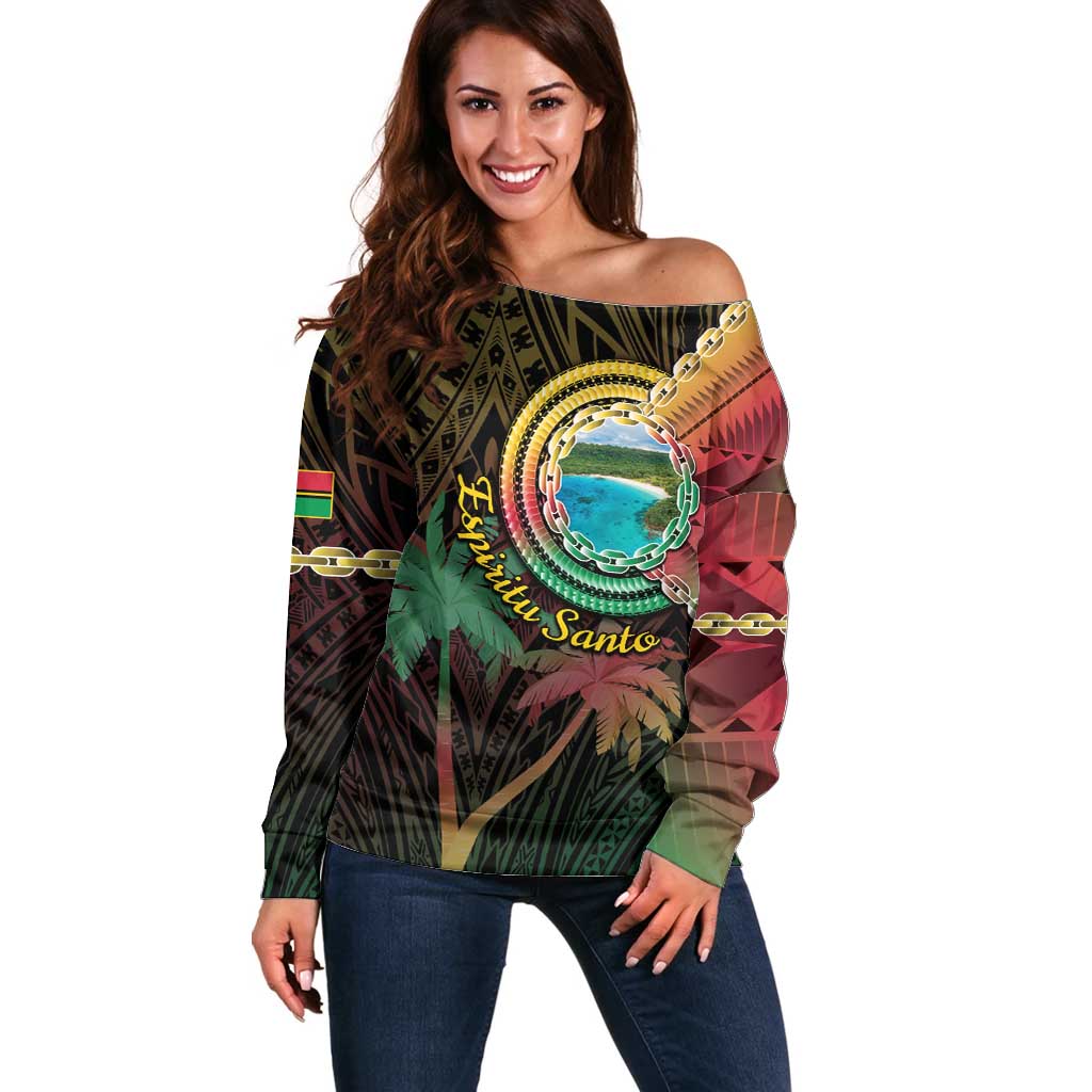 Vanuatu Espiritu Santo Island Off Shoulder Sweater Beach Landscape LT05 Women Black - Polynesian Pride
