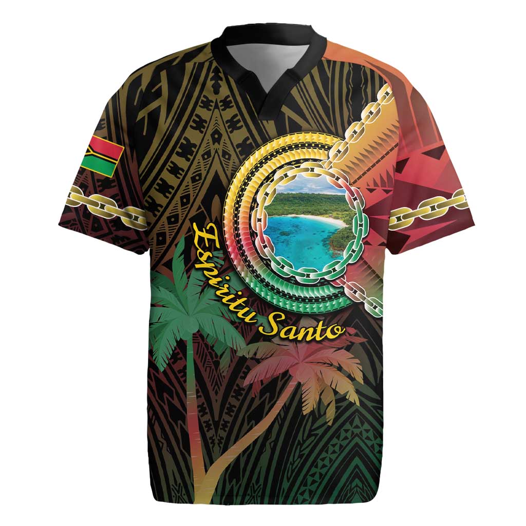 Vanuatu Espiritu Santo Island Rugby Jersey Beach Landscape LT05 Black - Polynesian Pride