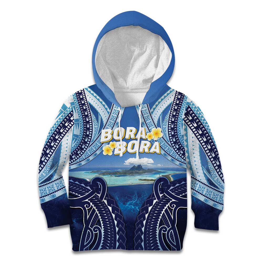 Personalised French Polynesia Bora Bora Kid Hoodie Beach Landscape Polynesian Style LT05 Hoodie Blue - Polynesian Pride