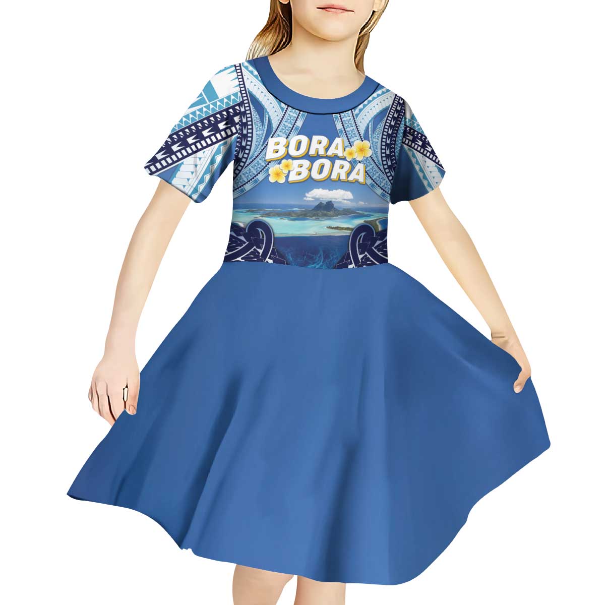 Personalised French Polynesia Bora Bora Kid Short Sleeve Dress Beach Landscape Polynesian Style LT05 - Polynesian Pride
