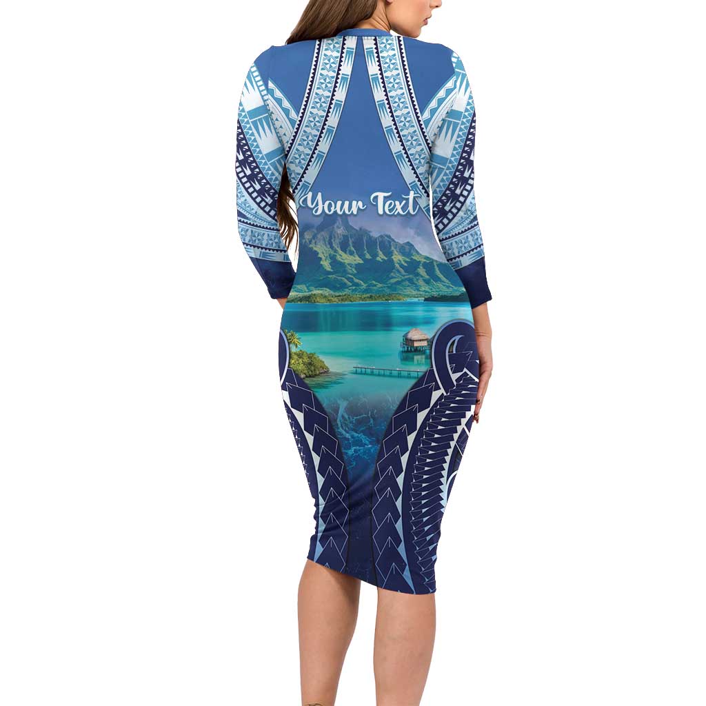 Personalised French Polynesia Bora Bora Long Sleeve Bodycon Dress Beach Landscape Polynesian Style LT05 - Polynesian Pride