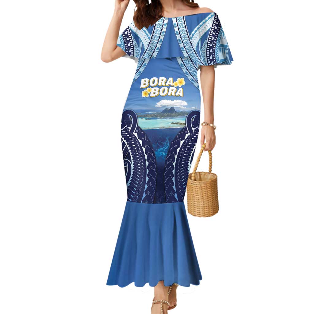 Personalised French Polynesia Bora Bora Mermaid Dress Beach Landscape Polynesian Style LT05 Women Blue - Polynesian Pride