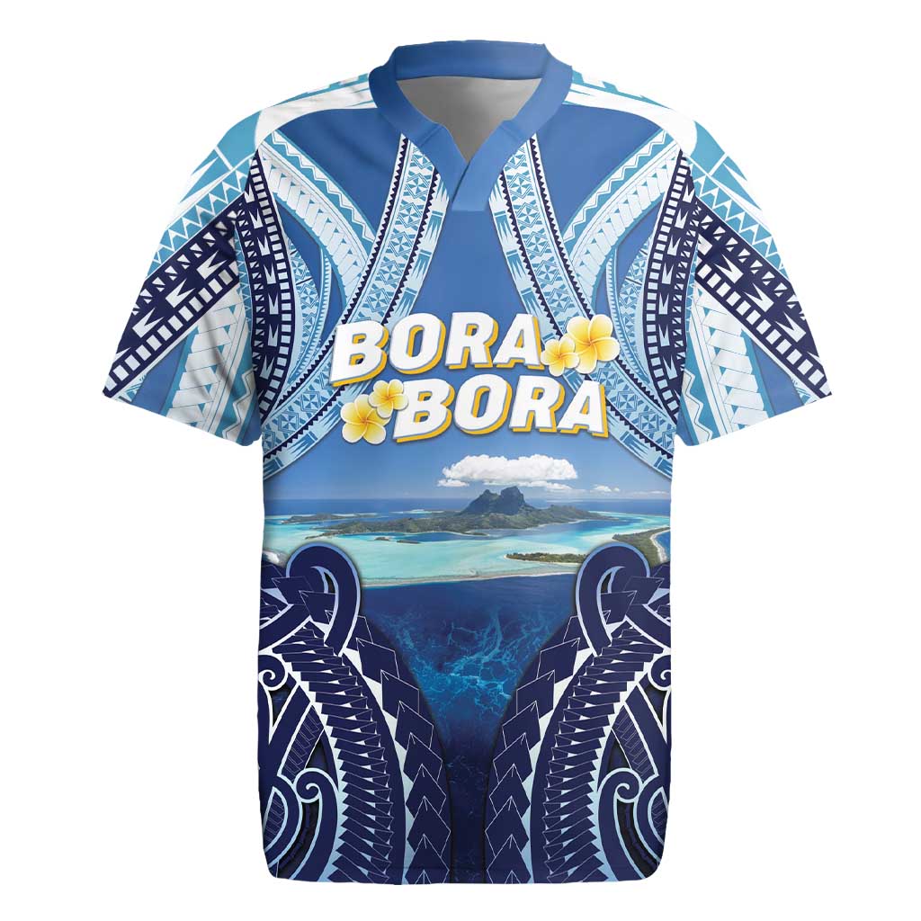 Personalised French Polynesia Bora Bora Rugby Jersey Beach Landscape Polynesian Style LT05 Blue - Polynesian Pride