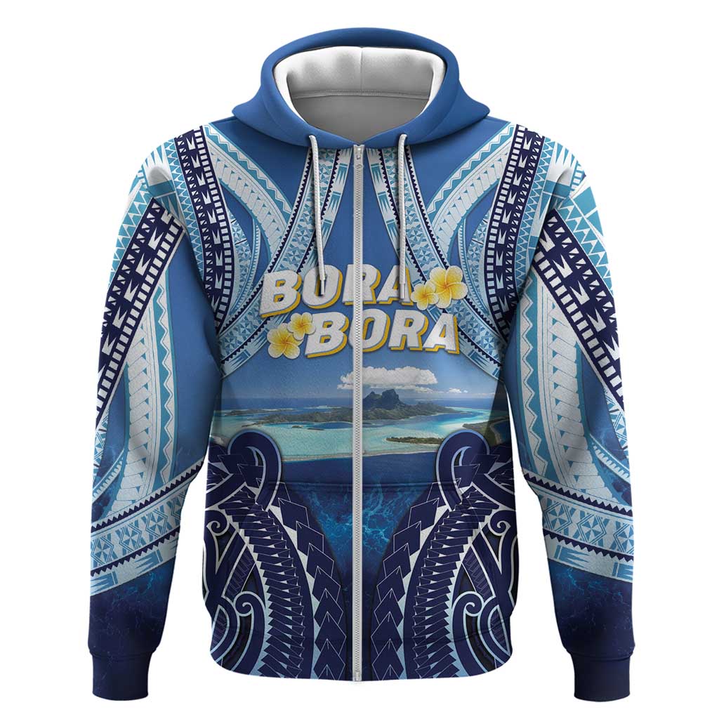 Personalised French Polynesia Bora Bora Zip Hoodie Beach Landscape Polynesian Style LT05 Zip Hoodie Blue - Polynesian Pride