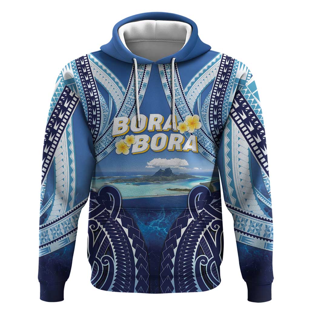 Personalised French Polynesia Bora Bora Zip Hoodie Beach Landscape Polynesian Style LT05 Pullover Hoodie Blue - Polynesian Pride