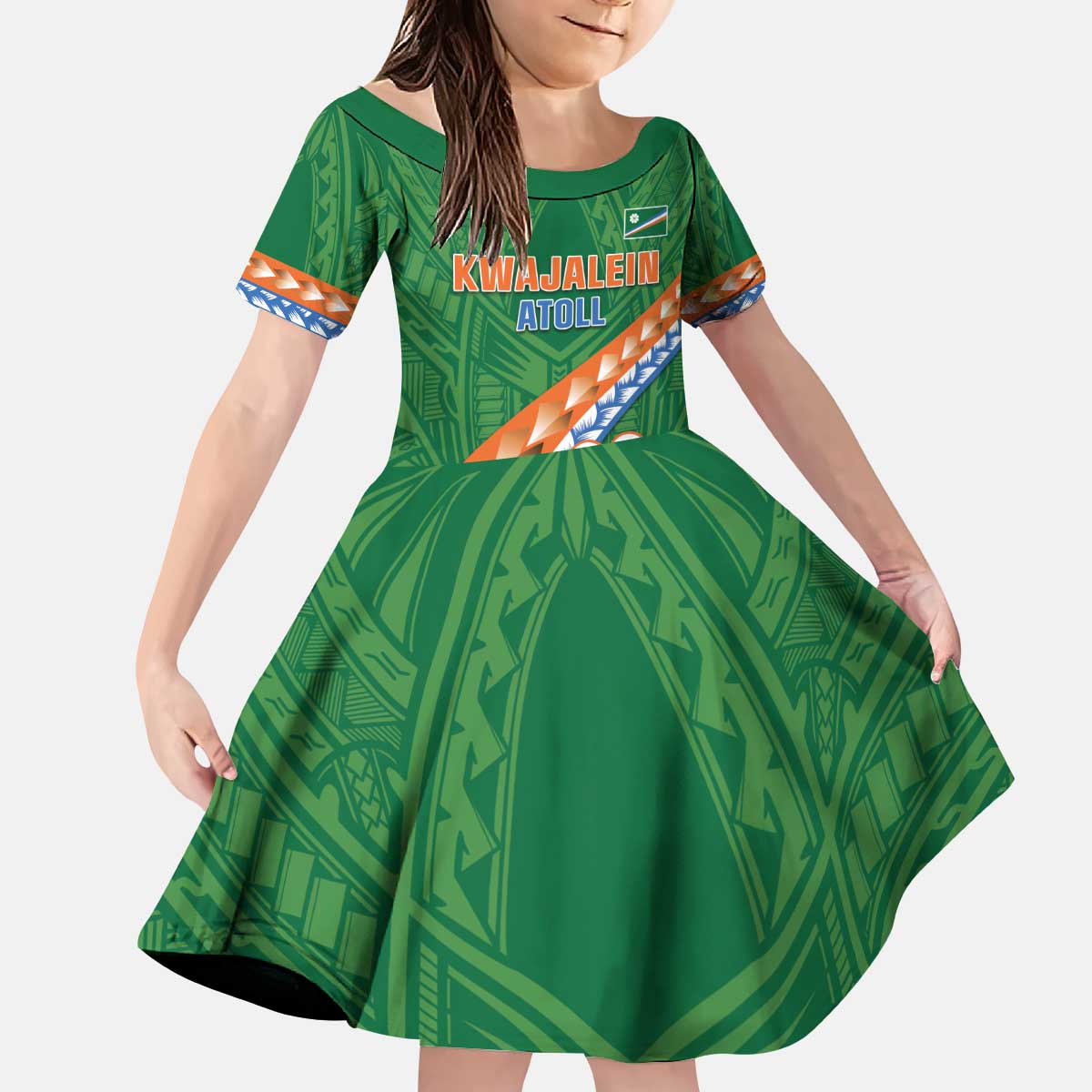 Personalised Marshall Islands Kwajalein Atoll Kid Short Sleeve Dress Polynesian Tribal Tattoo