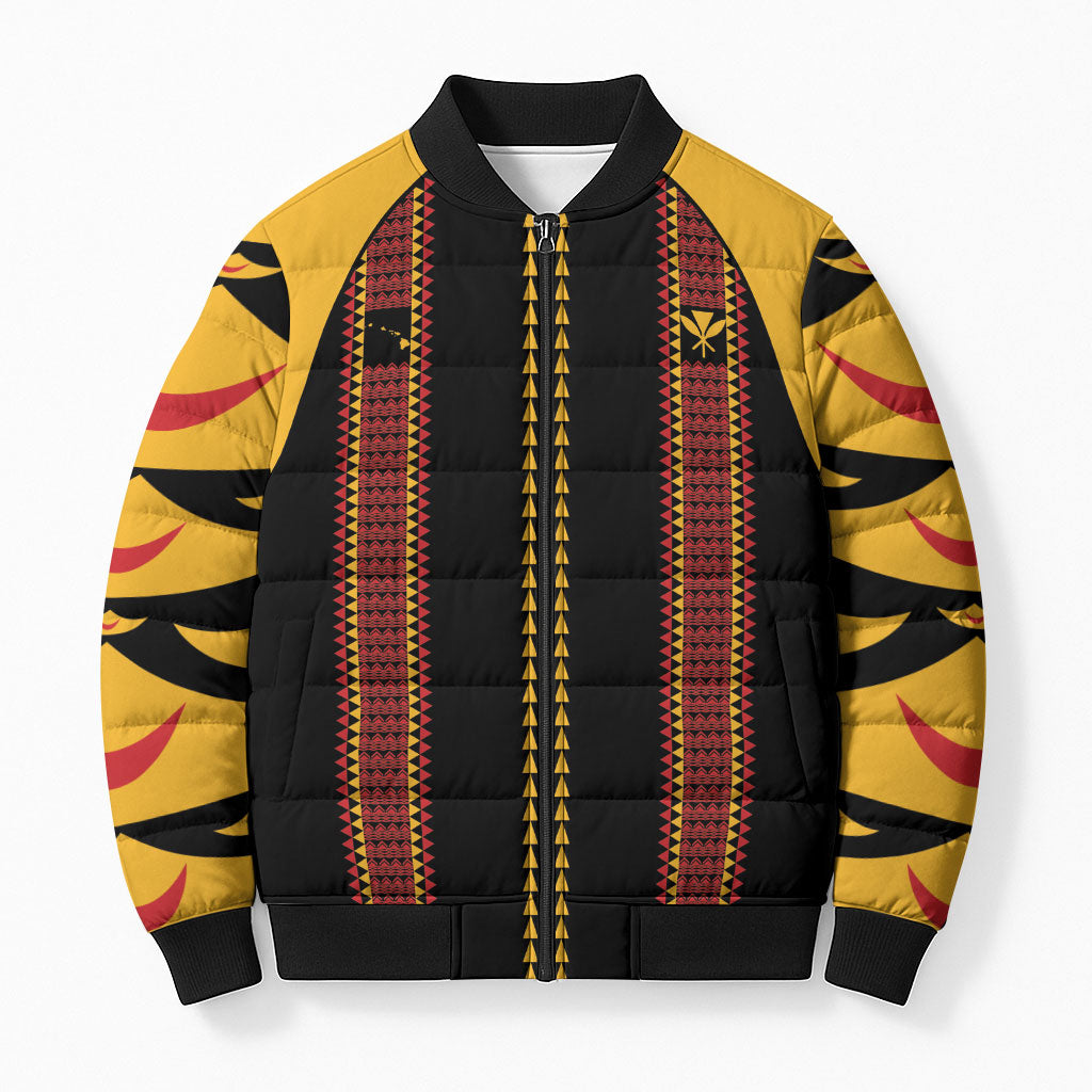 Hawaii Ahu Ula Inspired Bomber Puffer Jacket Black Version LT05 Unisex Black - Polynesian Pride