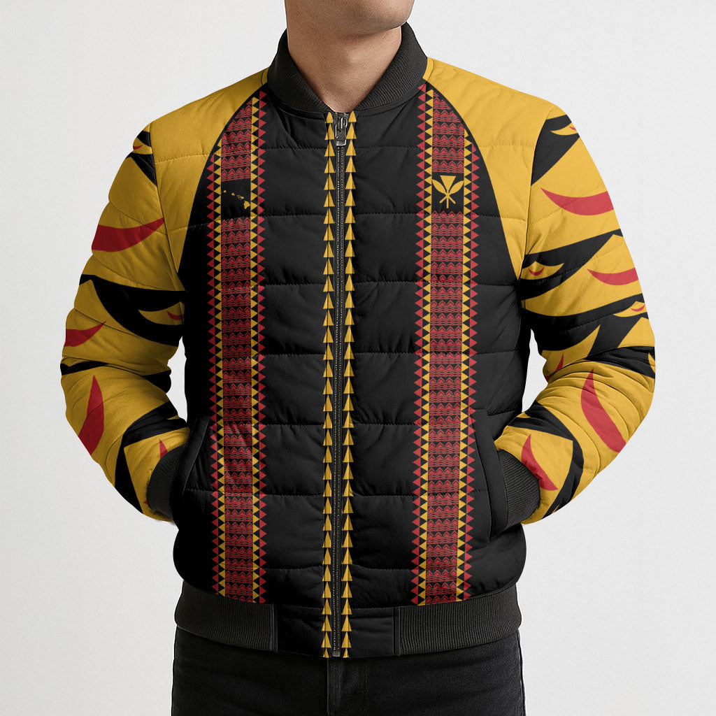 Hawaii Ahu Ula Inspired Bomber Puffer Jacket Black Version LT05 - Polynesian Pride