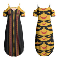 Hawaii Ahu Ula Inspired Couples Matching Summer Maxi Dress and Long Sleeve Button Shirt Black Version LT05 - Polynesian Pride