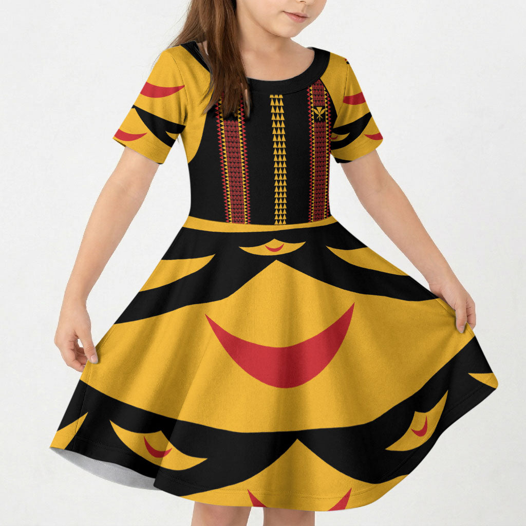 Hawaii Ahu Ula Inspired Kid Short Sleeve Dress Black Version LT05 KID Black - Polynesian Pride