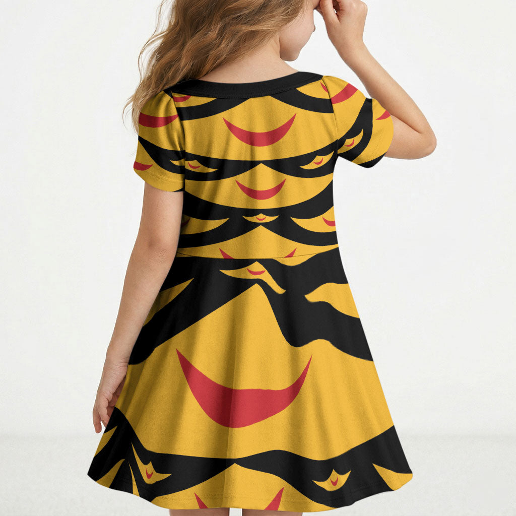 Hawaii Ahu Ula Inspired Kid Short Sleeve Dress Black Version LT05 - Polynesian Pride