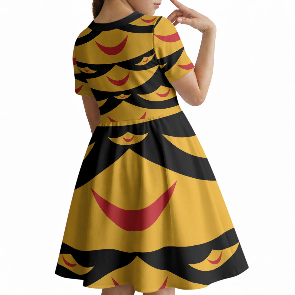 Hawaii Ahu Ula Inspired Kid Short Sleeve Dress Black Version LT05 - Polynesian Pride