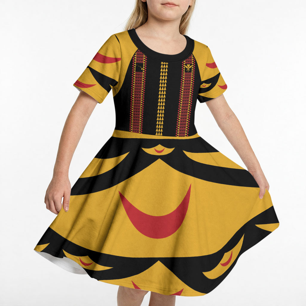 Hawaii Ahu Ula Inspired Kid Short Sleeve Dress Black Version LT05 - Polynesian Pride
