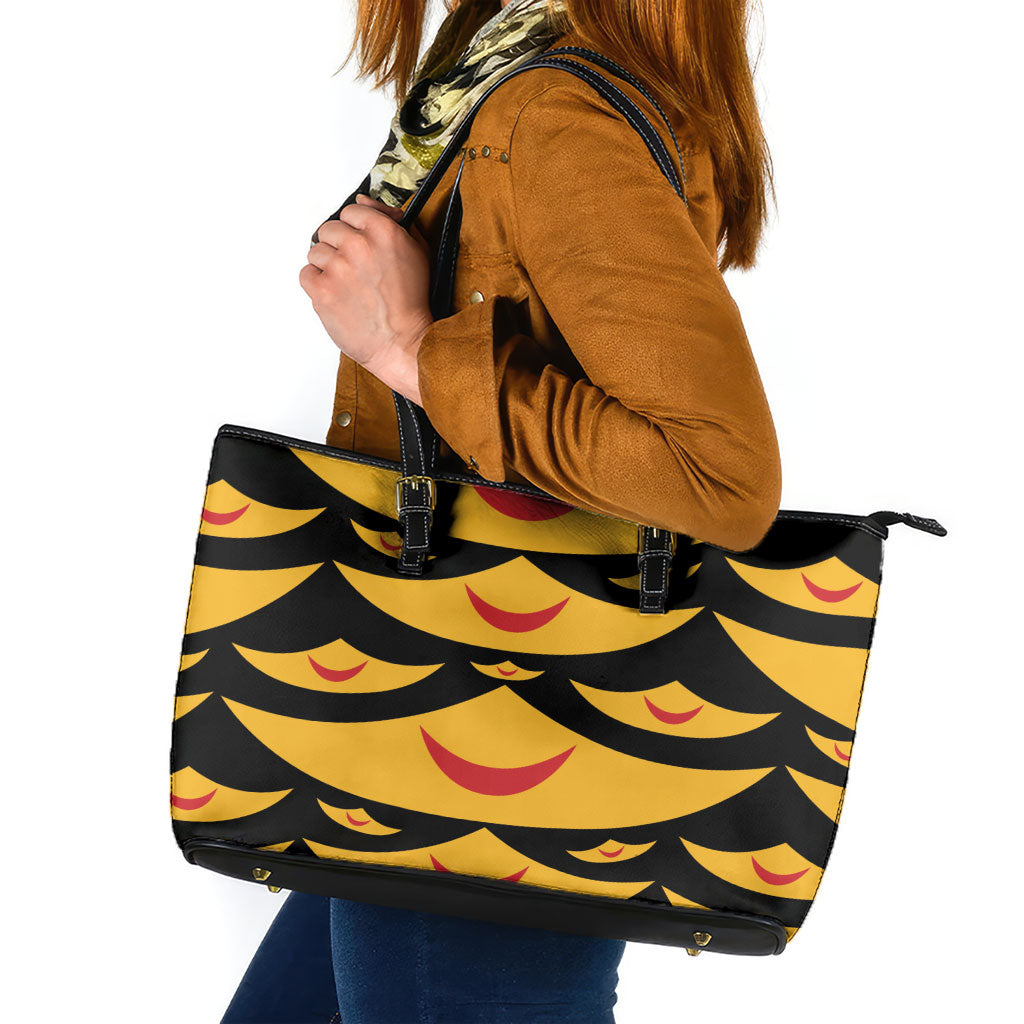 Hawaii Ahu Ula Inspired Leather Tote Bag Black Version LT05 Black - Polynesian Pride