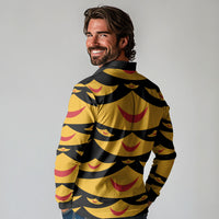 Hawaii Ahu Ula Inspired Long Sleeve Polo Shirt Black Version LT05 - Polynesian Pride