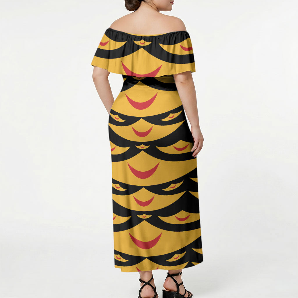 Hawaii Ahu Ula Inspired Off Shoulder Maxi Dress Black Version LT05 - Polynesian Pride
