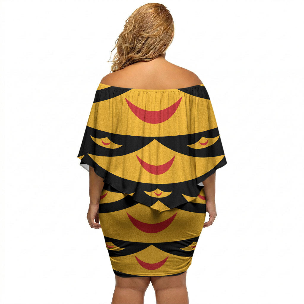 Hawaii Ahu Ula Inspired Off Shoulder Short Dress Black Version LT05 - Polynesian Pride
