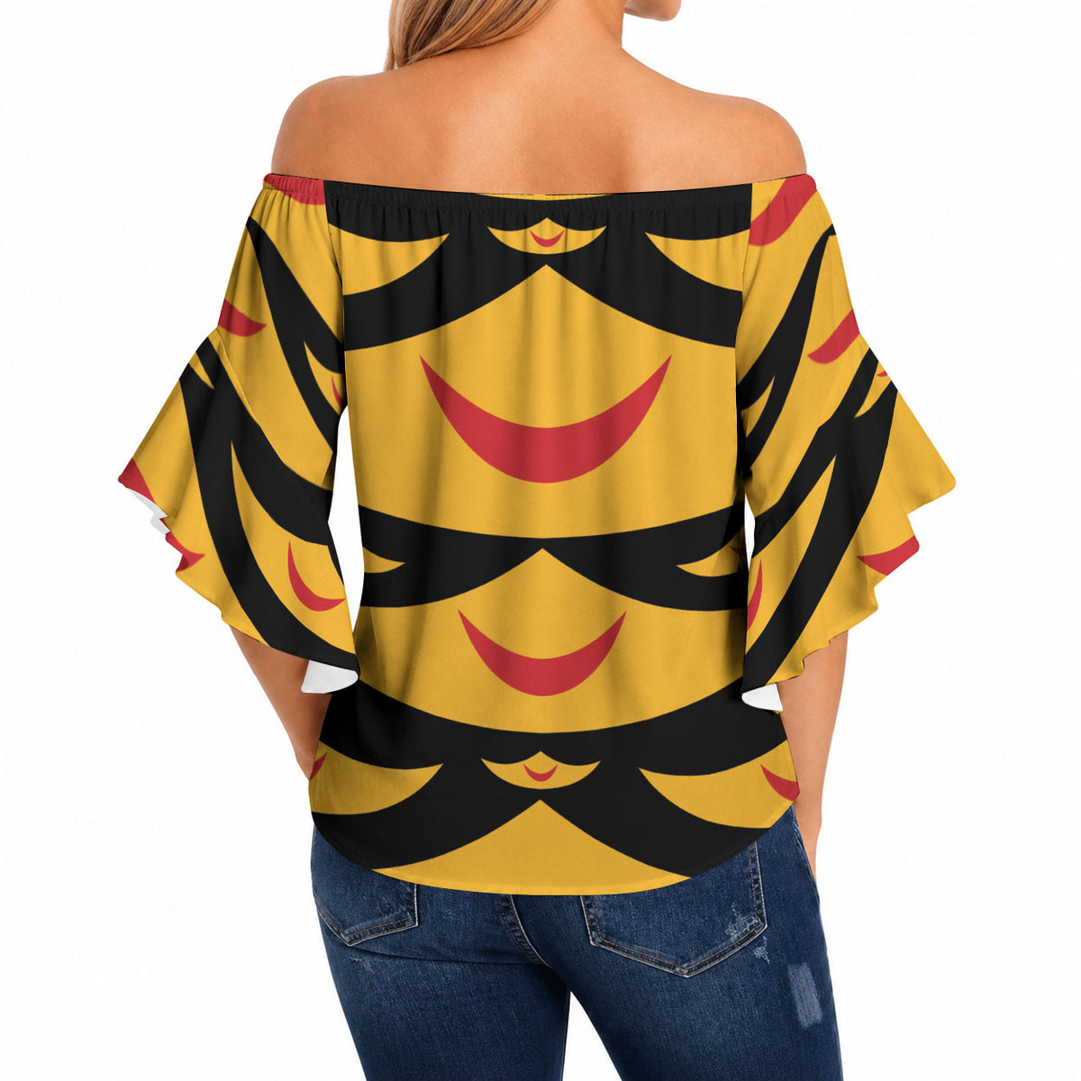 Hawaii Ahu Ula Inspired Off Shoulder Wrap Waist Top Black Version