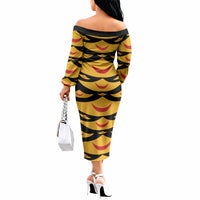 Hawaii Ahu Ula Inspired Off The Shoulder Long Sleeve Dress Black Version LT05 - Polynesian Pride