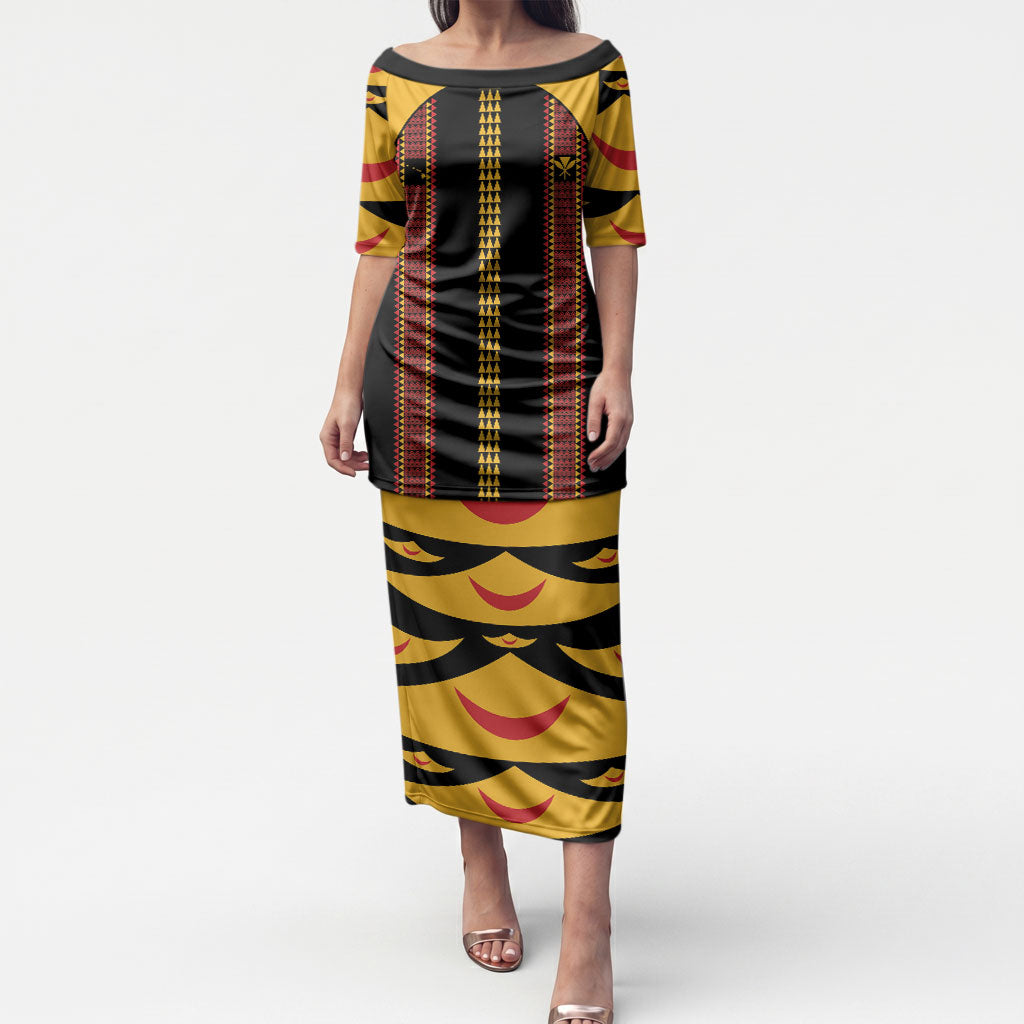 Hawaii Ahu Ula Inspired Puletasi Black Version LT05 Long Dress Black - Polynesian Pride