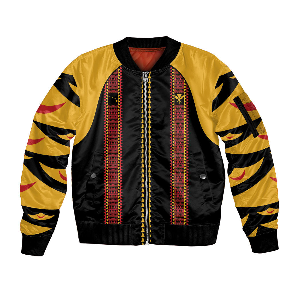 Hawaii Ahu Ula Inspired Sleeve Zip Bomber Jacket Black Version LT05 Unisex Black - Polynesian Pride