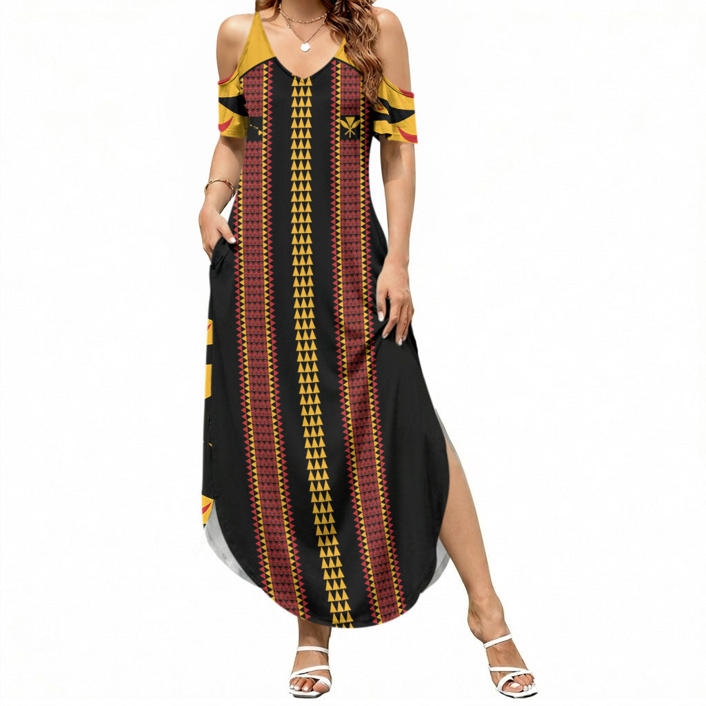 Hawaii Ahu Ula Inspired Summer Maxi Dress Black Version LT05 Women Black - Polynesian Pride
