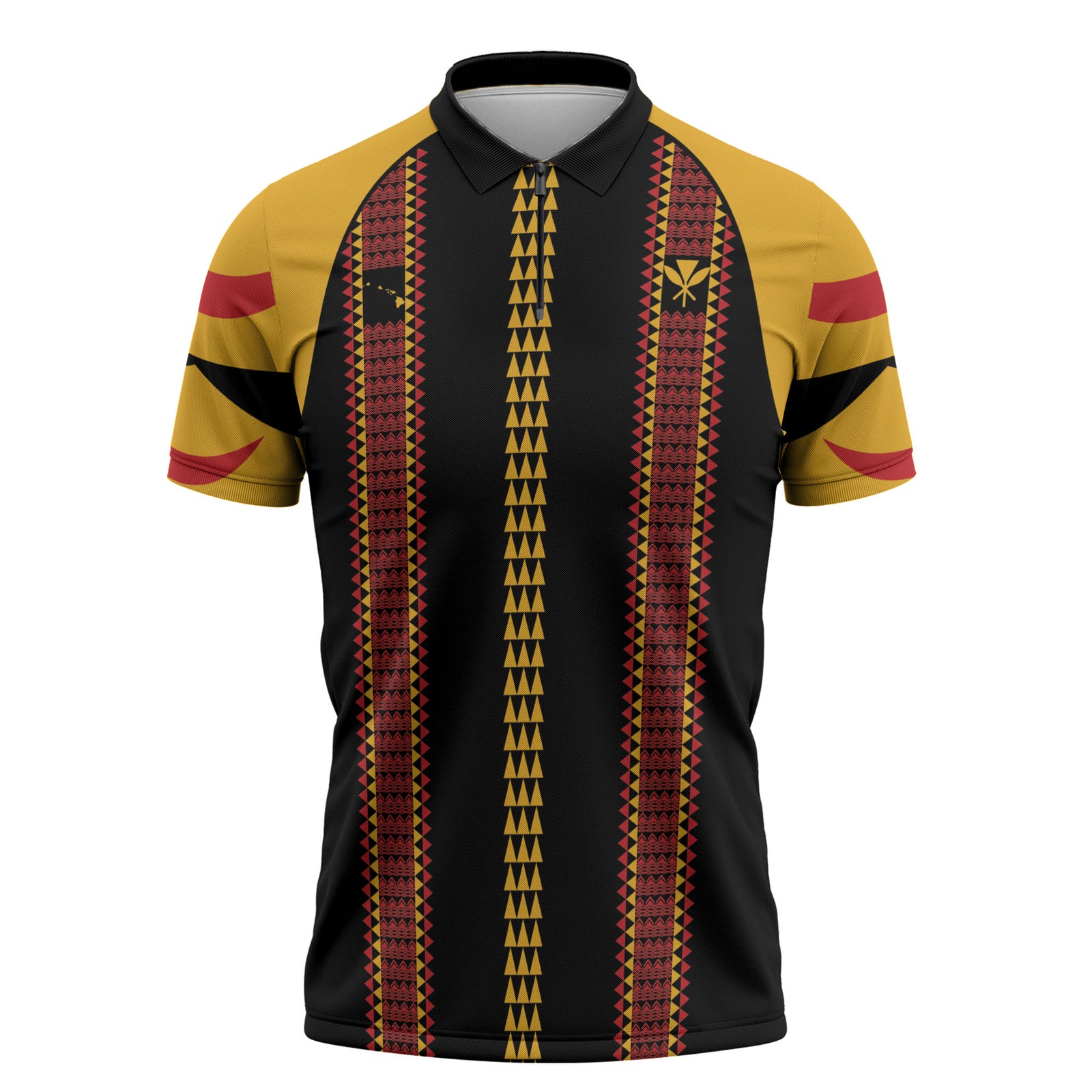 Hawaii Ahu Ula Inspired Zipper Polo Shirt Black Version LT05 Black - Polynesian Pride